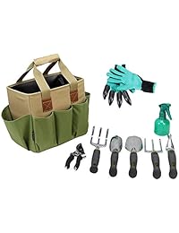 Juego de herramientas de jardinería: kit de herramientas de jardinería: guantes de jardinería: juego de 9 piezas de herramientas de jardín; guantes de jardinería; juego de herramientas de jardinería; herramientas de plantación; cesta de suministros de jar