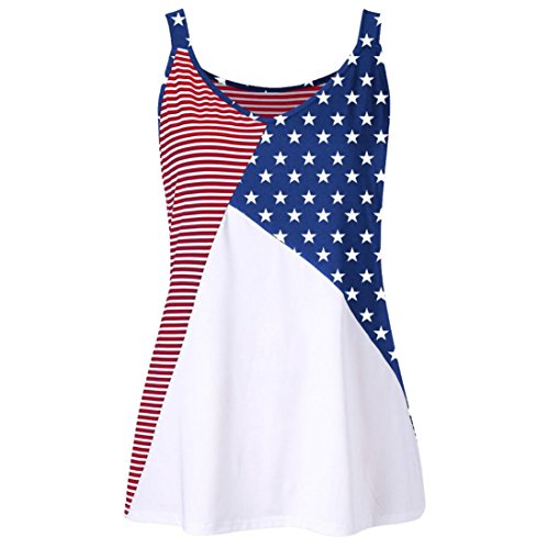 Lywey Summer 2018 Fashion Women American Flag Print Striped Stars O-Neck Tank Tops Shirt Blouse (XL, Multicolor)