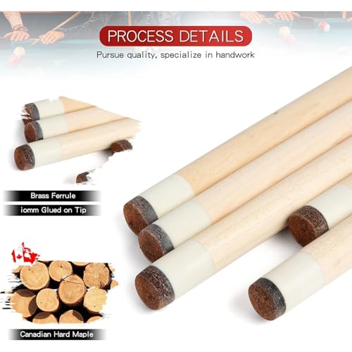 Homodoskey 2-Piece Maple Pool Cue Stick Set, Anti-Warp Great Hand Feel Billiard Cues with 13mm Tip & Center-Joint, Complete Snooker Kit for Home Bar - Includes 2 Cues, 2 Bags, 2 Gloves, 4 Chalks