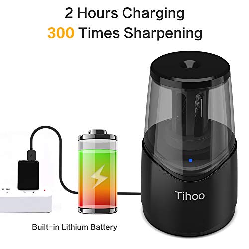 Rechargeable Electric Pencil Sharpener with Durable Helical Blade to Fast Sharpen, USB Cable Auto Stop Sharpener for No.2 & Colored 6-8mm Pencils for School Office Home (Black)