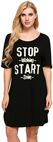 Ekouaer Womens Nightgown Letter Print Sleep Dress Nightshirt Summer Sleepwear (Style 3-Black, M)