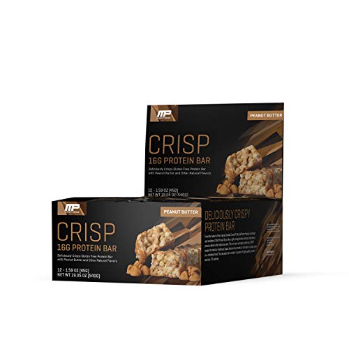MusclePharm Crisp Protein Bar, 16 Grams of Protein, Delicious Protein Bar, Banned-Substance Tested, Peanut Butter, Non-GMO, Gluten-Free, Low in Sugar and Carbs, 12 Servings