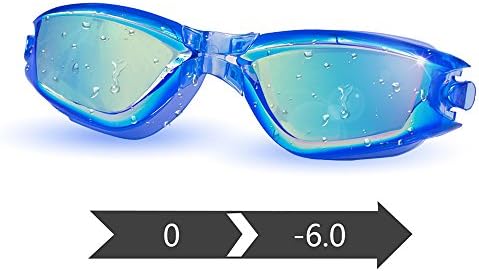Kaisida near-sighted Swimming Goggles, Myopia 0 to -6.0, with Prescription Mirrored Lenses UV protection Anti Fog No leaking Ear Plugs for Women Kids Men, Optical Corrective Swimming Goggle