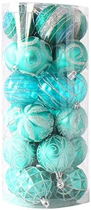 YLQCSDZS Snowflake Print Christmas Balls Christmas Tree Plastic Baubles Ornaments Home Party Decorations 24PCS-6cm (Color : Tiffany Blue)