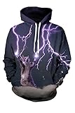 Pink Queen Flash cat Printed Big Pockets Pullover Hoodie Sweatshirt(L)