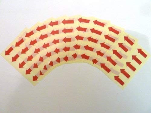 100 Labels, 20x10mm Arrow Shape, Red, Removable/Low Tack Colour Code Stickers, Self-Adhesive Sticky Coloured Labels