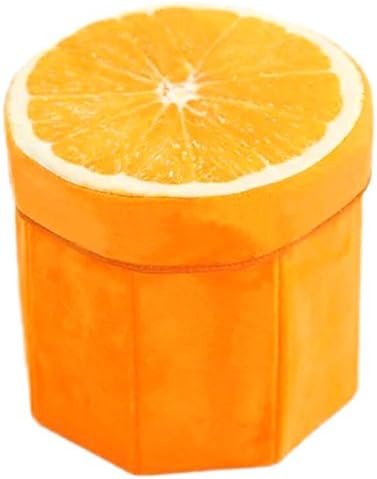Folding Storage Organizer Ottoman Stool, Cute 3D Creative Fruit Velvet Children Toy Storage Box, Footstool Seat For Living Room, Bedroom, Office (Orange)
