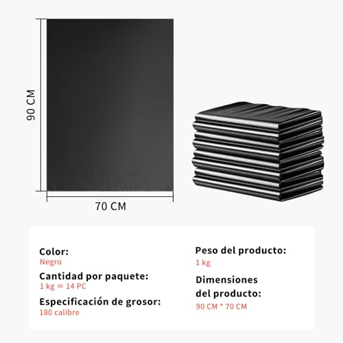 OranSee Bolsas para Basura Jumbo 70x90 cm (90 Litros), Extra Gruesas 45 Micrómetros Uso Rudo, Resistencia 30 kg para Botes Grandes, Restaurantes y Jardín, Color Negro (Paquete de 1 kg, 14 Piezas)