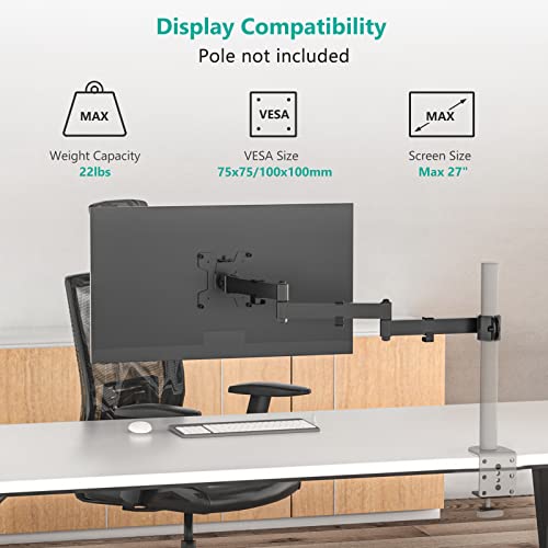 WALI Single Monitor Arm, Universal 3 Tier Arm Fully Adjustable Pole
