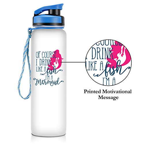 LEADO 32oz Motivational Water Bottle with Hourly Time Tracker - Tritan Plastic BPA Free - Workout Sports Fitness Hours Marked Bottle with Flip Top Lid - Drink More Water Daily - Hydration Tracker
