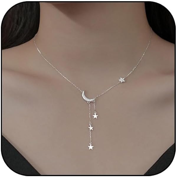 Collar De Plata De Ley 925 Con Luna Y Estrella De Luna