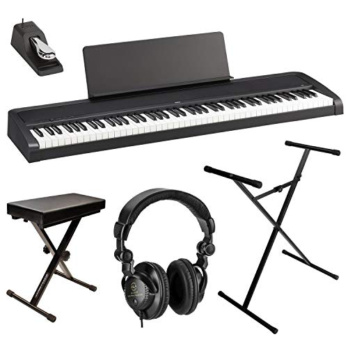 B2 88Key Digital Piano, Black Bundle with Bench, Stand and H&A
