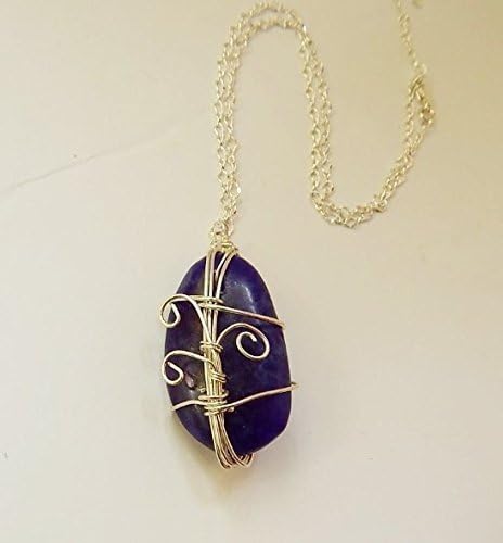Fused Cobalt Blue Glass Wire Wrapped Necklace Sterling Silver Chain Adjustabled