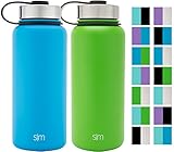 Simple Modern 32oz Summit Water Bottle 2 Pack - Two Vacuum Insulated 18/8 Stainless Steel Wide Mouth Hydro Travel Mugs - Powder Coated Double-Walled Flask - Candy Apple Green/Sky Blue