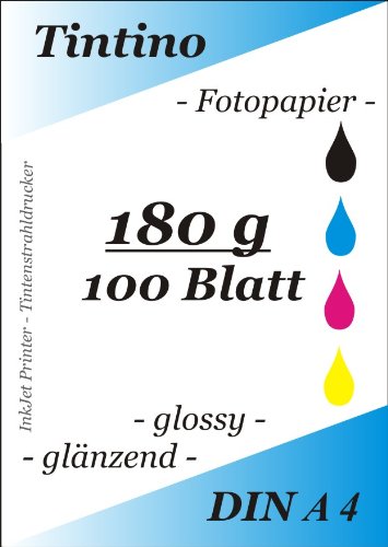 Glossy Photo Paper A4 for Ink-Jet Printers, 100 Sheets, 180 g/m2, Extra Gloss, Waterproof, Quick Drying, for Brilliant Colours, Colour: White