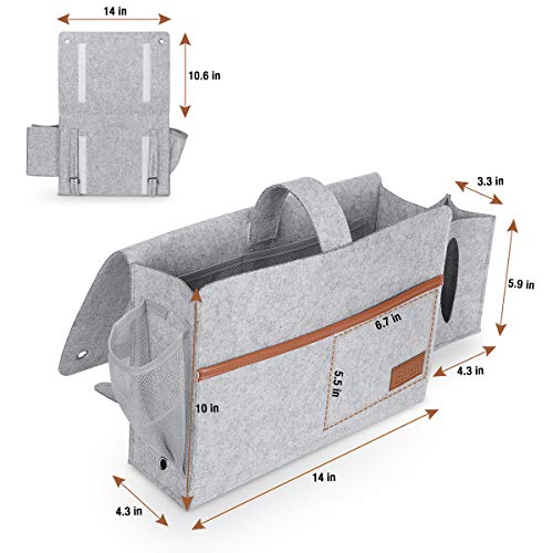 Bivan Bedside Pocket Felt Bedside Caddy Thicken Bedside Hanging Storage Organizer with Tissue Box and Water Bottle Holder, Dorm Bedroom Bed Sofa Storage Bag for Books Pad Phone TV Remote Chargers