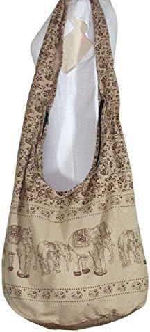 Hobo Hippie Elephant Sling Crossbody Bag Purse Thai Top Zip Handmade New Color Light Brown