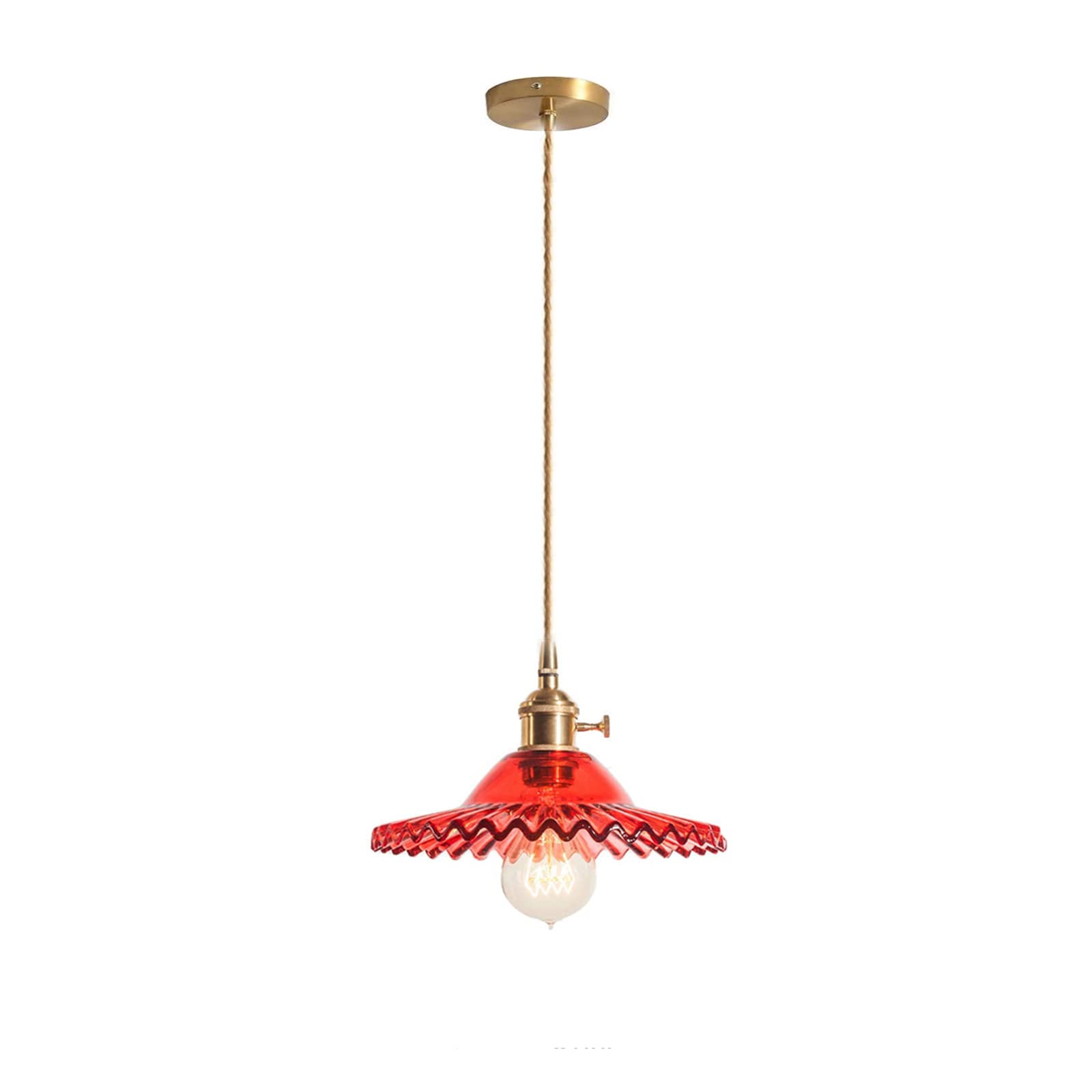 LFsem Red Crystal Glass Pendant Light Brass Gold Hanging Lamp Fitting with Dimmable Switch (Red)