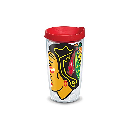 Tervis 1098755 "NHL Chicago Blackhawks" Tumbler with Red Lid, Wrap, 16 oz, Clear