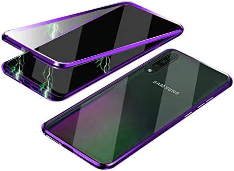 Orgstyle for Samsung Galaxy A80 Case, Magnetic Adsorption Shockproof Cover Slim Front Back Tempered Glass + Aluminum Metal Bumper Built in Strong Magnets, Full Body Protection Clear Case, Purple