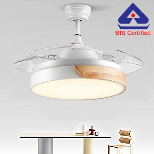 Hans Lighting Ceiling Fan with Light Wooden Finish Luxury Modern Fan with Remote Noiseless Retractable Chandelier Fan with Anti Dust Blades (Wood White), BIS Certified
