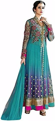 DivyaEmporio Women's Resham Anarkali Unstitched Dress Material Free Size Multi-Coloured