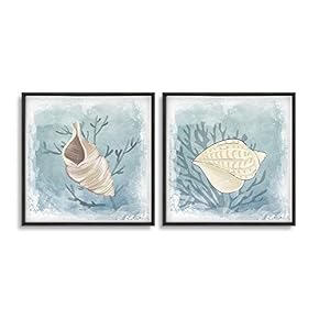 2 Piece Framed Canvas Wall Art for Living Room, Bedroom Conch Theme Canvas Prints for Home Decoration Ready to Hang - 16"x16"x2 Panels