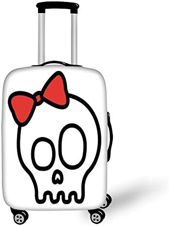 Travel Luggage Cover Suitcase Protector,Skull,Illustration of Baby Skull Girl with Lace and Halloween Dead Head Teen Emo Art,Red White Black，for TravelXL 29.9x39.7Inch