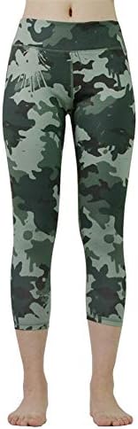 Women Gym Leggings, 3/4 Camouflage Yoga Pants Slim Fit Pilates Stretch Sports Tights for Workout Running Barre,L