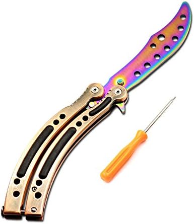 LeeKerTel HK-04 Butterfly Knife with Sheath Trainer Practice Folding Balisong Dull Game Knife Pocket Trainer Tool with Screwdriver (Rainbow)