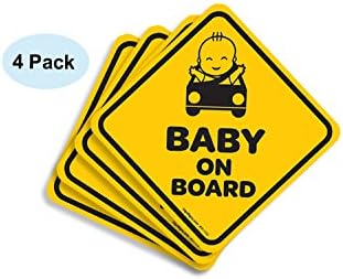 Sigo Signs (4 Pack) Baby On Board Sticker, 5½" X 5 ½" 4 Mil Sleek Vinyl Decal Stickers Weather Resistant Long Lasting UV Protected and Waterproof Made in USA