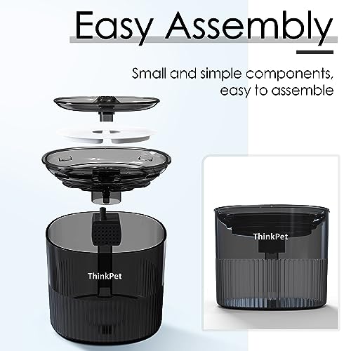 ThinkPet Cat Water Fountain with Quiet Pump | Automatic Pet Drinking Fountain with 3 Replacement Filters | 60oz/1.8L Cat Water Dispenser - Black