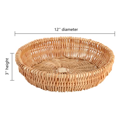 ZENFUN 2 Pack Wicker Bread Baskets, 12'' Round Rattan Woven Fruit