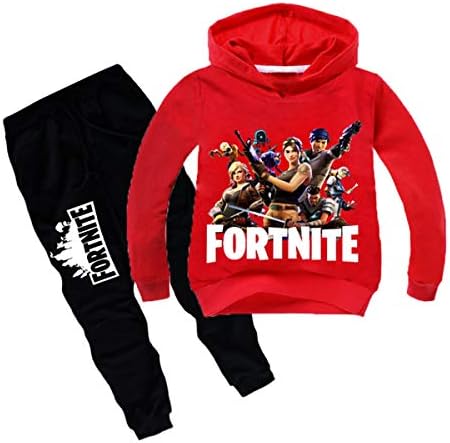 OPENDIY Fortnite Children's Long Sleeve Pullovers 2-Piece Sweatsuit Pants Set Kids Boys Girls Hooded Sweatshirt 2-8Y