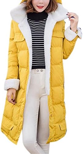 Women's Fleece Hooded Cotton Warm Winter Lined Parka Long Slim Coat Yellow S