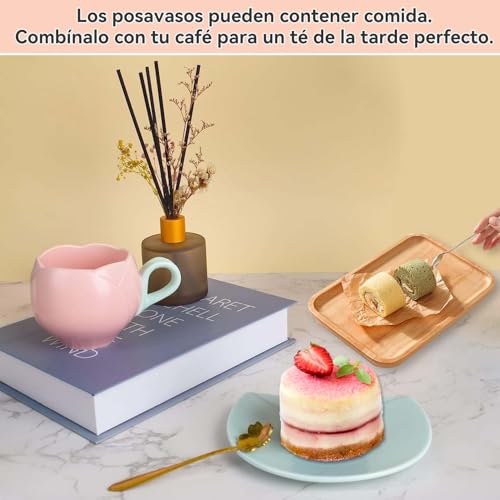 Taza de Café,Taza De Tulipan con Cuchara y portavasos,Juego de Tazas,Hermosa Taza En Forma De Tulipan,con plato y cuchara de cerámica.,para Regalos Mamá, Mujer, Cumpleaños y San Valentín(Rosa)