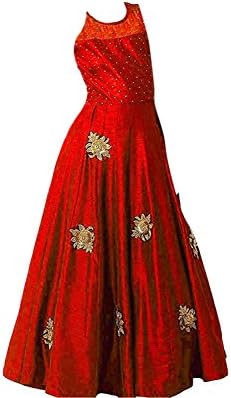 Yjack Creation Kid Party Wear Taffeta Silk Semi-Stitched Dress for Girl (Gown_Free Size_8-12 year Girl)