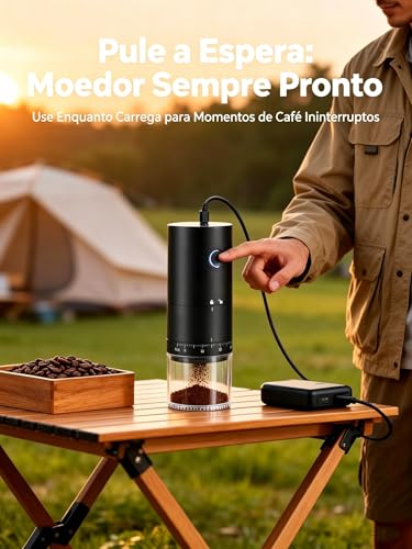 GODREAM Moedor de Café Elétrico Portátil, com Lâminas Cônicas em Liga Cerâmica, 38 Níveis de Moagem Ajustáveis, Sem Fio e Recarregável, Ideal para Casa, Viagens e Camping, com Escova de Limpeza