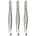 LUXXII (3 Pack) Slant Tweezers - Precision Stainless Steel Slant Tip Tweezers Hair Plucker for Hair and Eyebrows Personal Care (Silver Tone)