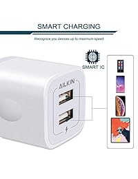 Cargador de pared USB, bloque de carga, Ailkin 2,1 A, multipuerto de carga rápida, repuesto para iPad, Apple, iPhone, iPod, Samsung Galaxy, Huawei, HTC, LG, Nokia u otros dispositivos inteligentes para teléfonos móviles, 01-Blanco