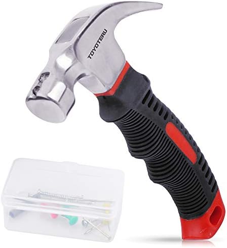 TOYOTERU 8-oz. Stubby Claw Hammer Mini Soft Rubber Handle Mirror Polished Head for Household Repair Outdoor Camping
