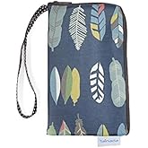 Tainada Women Universal Phone Wristlet Wallet Pouch, Dual Slots Zipper Purse Carry Case Bag for iPhone 15/14 Pro Max, Samsung S24+, S23 FE, A35, A54; Feather Pattern Navy Blue