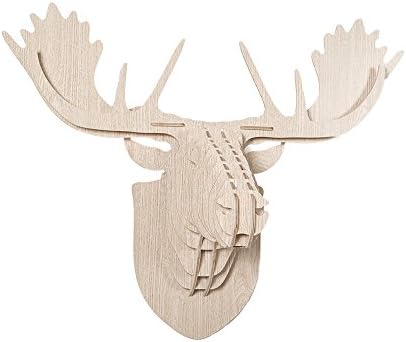 HROOME 3D Puzzle Wooden DIY Model Kit Moose Deer Head Wall Hanging Animal Wall Mount Craft Home Decoration