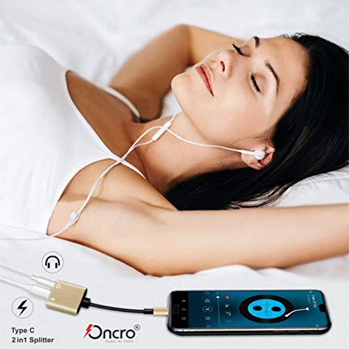 ONCRO® Trending Gold Metal 2 in 1 Type C to 3.5mm Aux Headphone Splitter Adapter Jack & Charging Jack Converter for 1 Pl