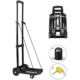 Folding Hand Truck, 70 Kg/155 lbs Heavy Duty 4-Wheel Solid Construction Utility Cart Compact and Lightweight for Luggage, Personal, Travel, Auto, Moving and Office Use - Portable Fold Up Dolly by ROYI
