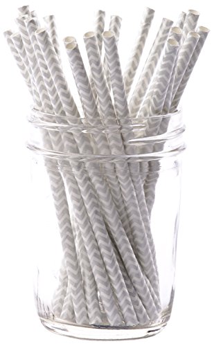 Simply Baked Paper Cocktail Straw, Silver Chevron, 5.5