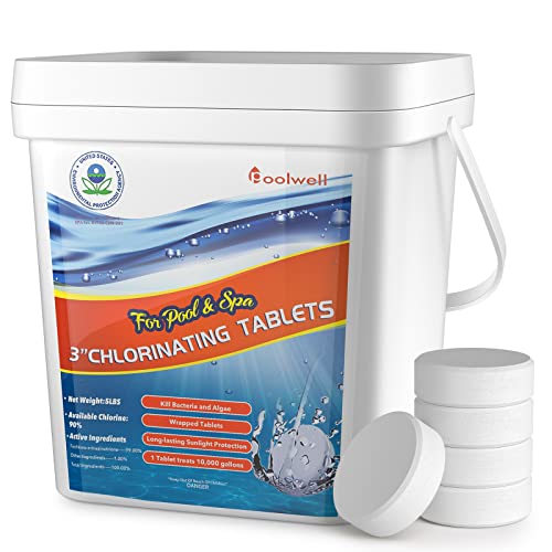 POOLWELL 3Inch Pool&SPA Chlorine Tablets, Water Cleaners 5Lbs Chlorine