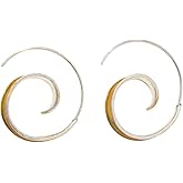 DIAMANTIO 18K Gold Plated Modern Spiral Hoop Earrings – Two-Tone Gold & Silver Statement Earrings – Bold Artistic Jewelry for Women