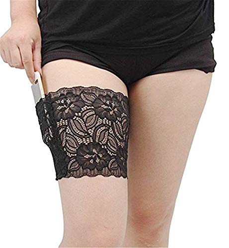 VIEEL Womens Lace Non-Slip Concealed Thigh Holster Thigh Garter with Purse Phone Security Pockets (Black-M) - Thumbnail 4