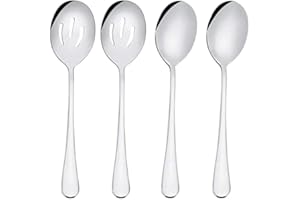 Serving Spoon Sets, Includes 2 Serving Spoons and 2 Slotted Serving Spoons, 8 3/4" Stainless Steel Buffet Banquet Spoons